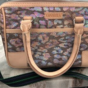 NWOT Consuela Tan and Pink Shoulder Bag with Elegant Leather Trim